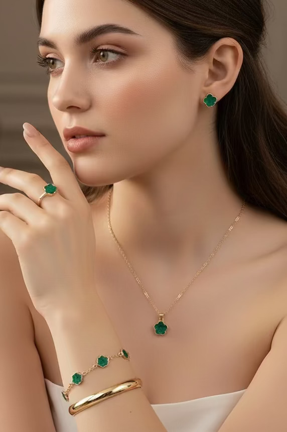 סט תכשיטים סגנון פרח מוזהב