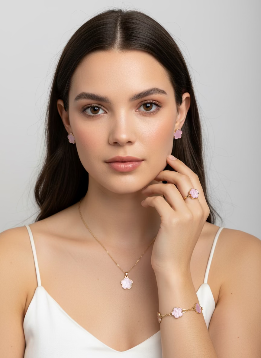 סט תכשיטים סגנון פרח מוזהב