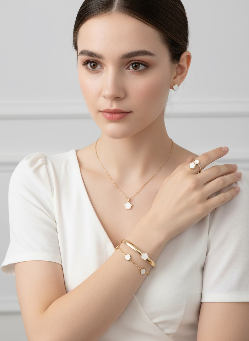 סט תכשיטים סגנון פרח מוזהב