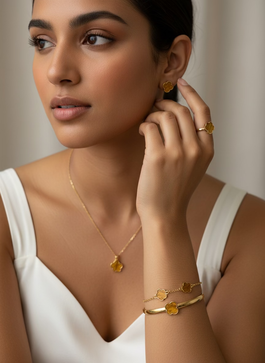 סט תכשיטים סגנון פרח מוזהב